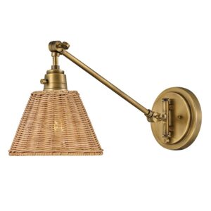 Rattanowy kinkiet Arti - złota podstawa, styl modern farmhouse