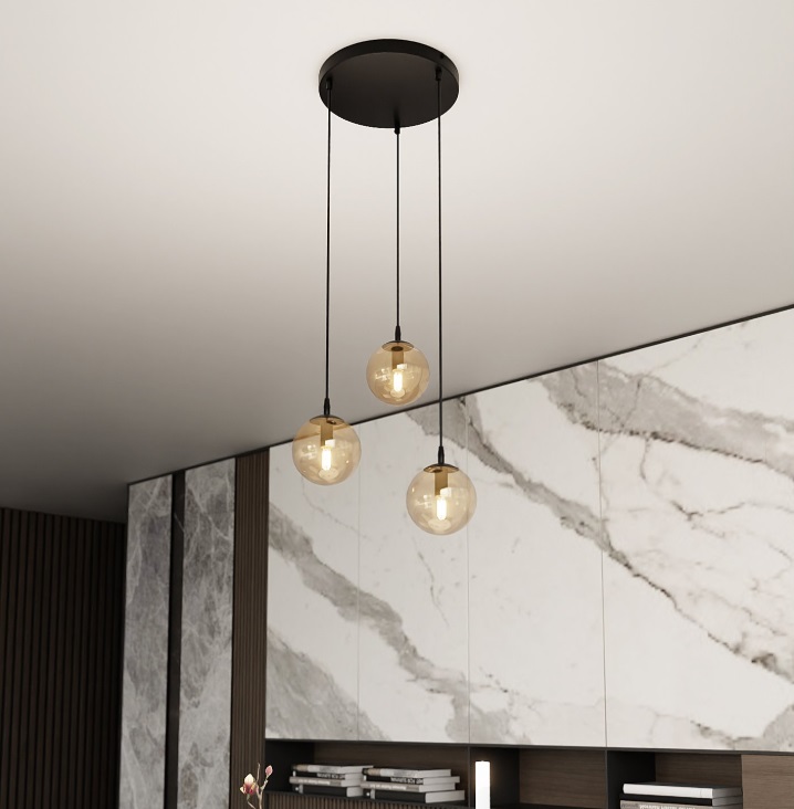 3-punktowa lampa wisząca Cosmo Premium 3 - beżowe kule