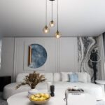 3-punktowa lampa wisząca nad stół Cosmo Premium 3 - bursztynowe kule