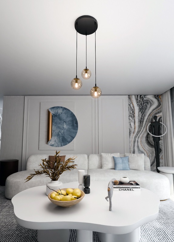 3-punktowa lampa wisząca nad stół Cosmo Premium 3 - bursztynowe kule