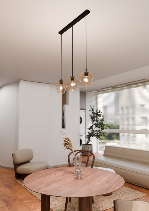 3-punktowa lampa wisząca nad stół Istar Premium 3 - bursztynowe klosze