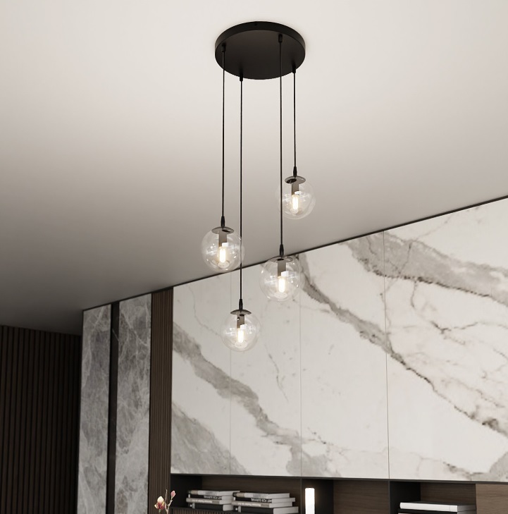 4-punktowa lampa wisząca Cosmo Premium 4 - przezroczyste klosze