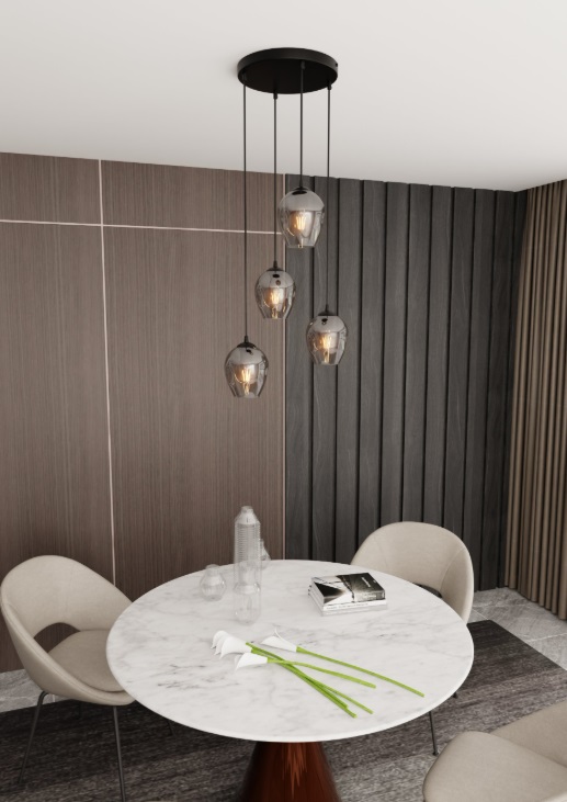 4-punktowa lampa wisząca nad stół Istar Premium 4 - grafitowe szkło