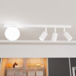 Biała lampa sufitowa Baster 4 - kula i 3 ruchome spoty