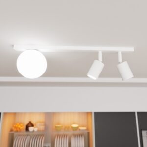 Biały plafon sufitowy Baster 3 - kula i 2 reflektorki
