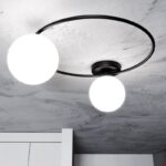 Czarna lampa sufitowa do kuchni Sopra 2 - obręcz z białymi kulami