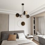 Czarny żyrandol do salonu Motif 4 - imitacja marmurowej struktury