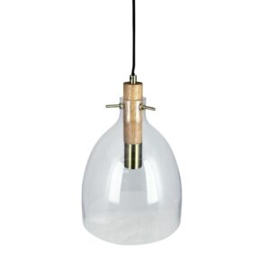Drewniana lampa wisząca Bistro 30 - szklany transparentny klosz