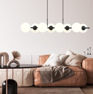 Duża lampa wisząca do jadalni Rory 8 - opalowe klosze
