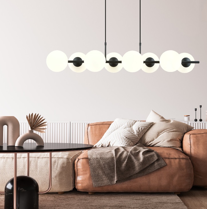 Duża lampa wisząca do jadalni Rory 8 - opalowe klosze