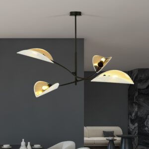 Elegancki żyrandol Lotus 4 - biało-złote abażury