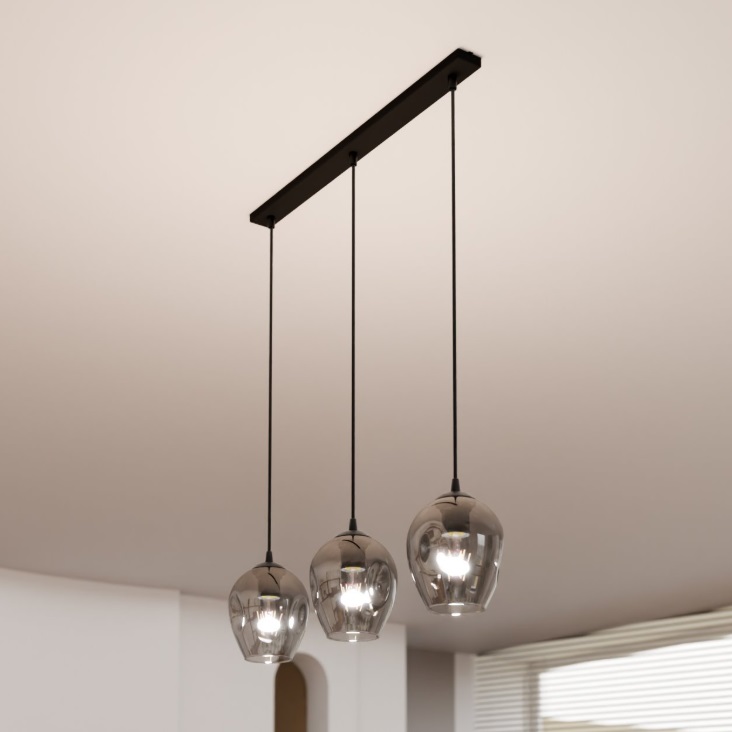 Grafitowa lampa wisząca Istar Premium 3 - dymione szkło