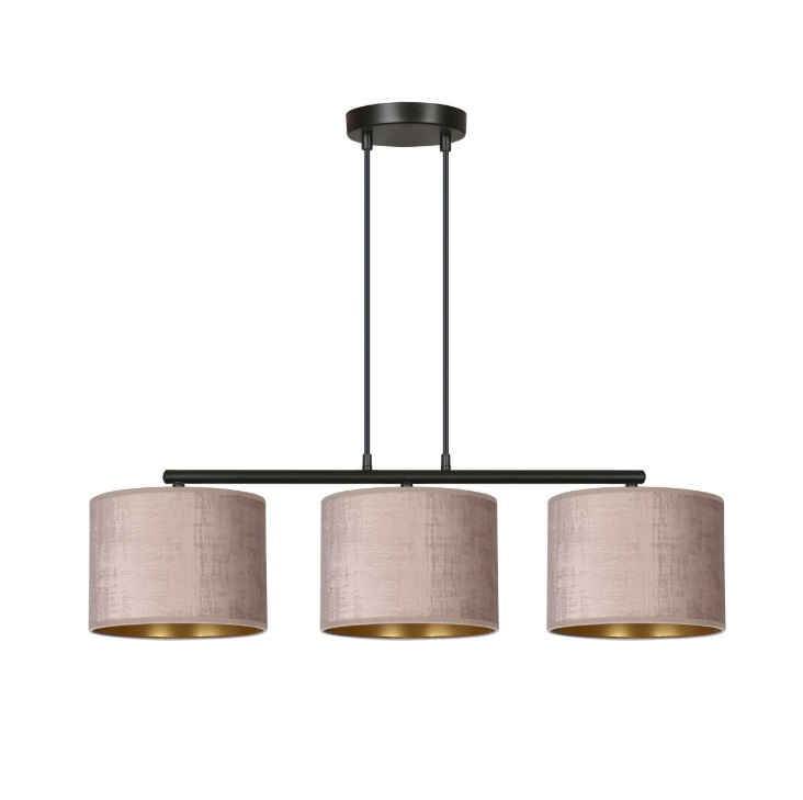 Jasnoróżowa lampa wisząca Hilde 3 - welurowe abażury