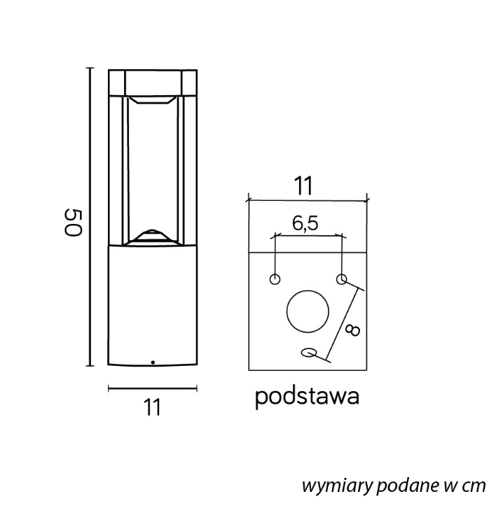 Kwadratowa lampa stojąca do chodnika Fan Kwadrat 50 IP54 - wymiary