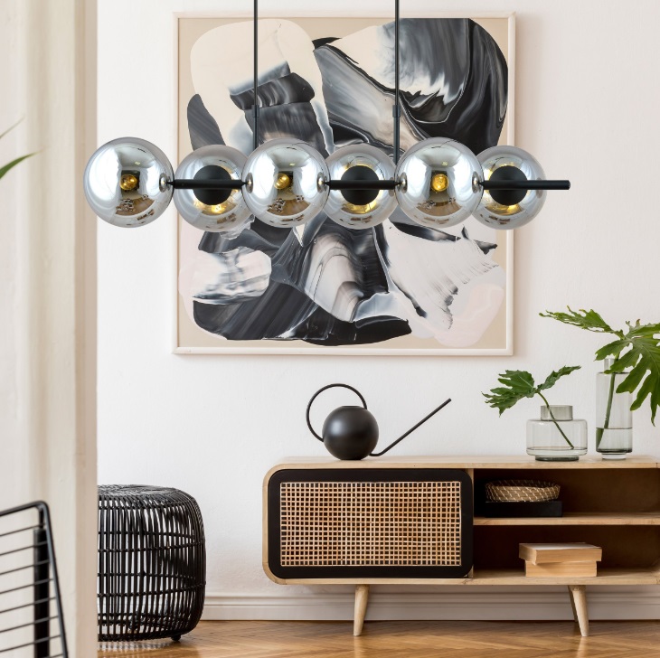 Lampa elegancka nad stół w salonie Rory 6 - dymione szkło