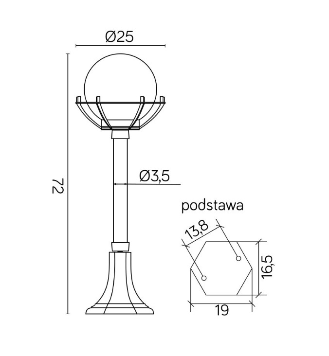 Lampa ogrodowa stojąca Kula z koszykiem IP43 - wymiary