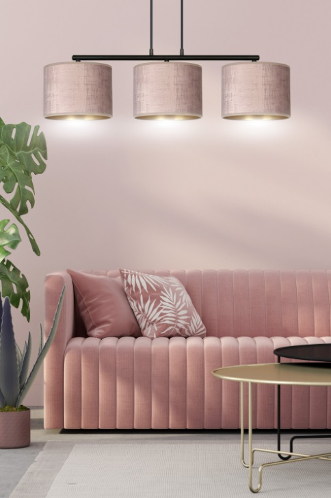 Lampa wisząca do różowego salonu Hilde 3 - welurowe abażury