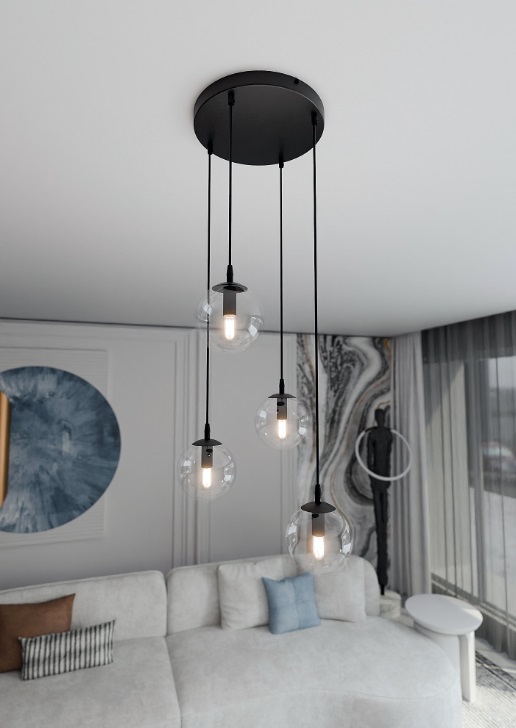 Lampa wisząca do salonu Cosmo Premium 4 - przezroczyste klosze