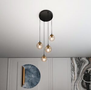 Lampa wisząca nad stół Cosmo Premium 4 - beżowe szkło