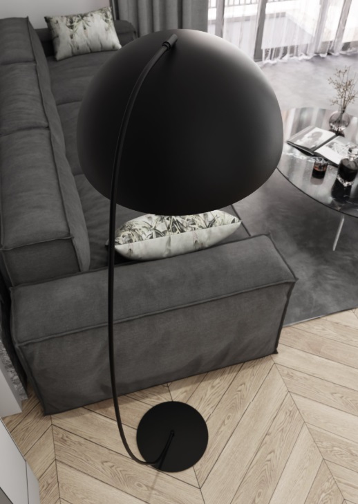 Nowoczesna lampa podłogowa do salonu Arcos - czarna kopuła na łuku