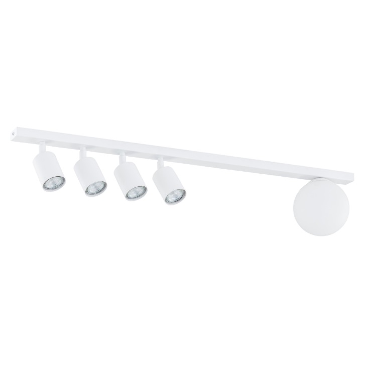 Podłużna lampa sufitowa Baster 5 - kula i 4 reflektorki