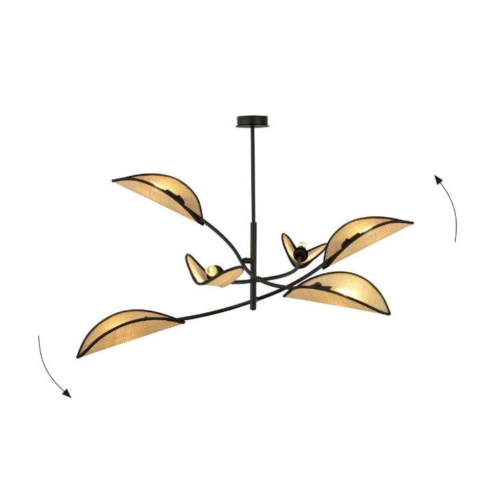 Rattanowy żyrandol boho Lotus 6 - ruchome klosze