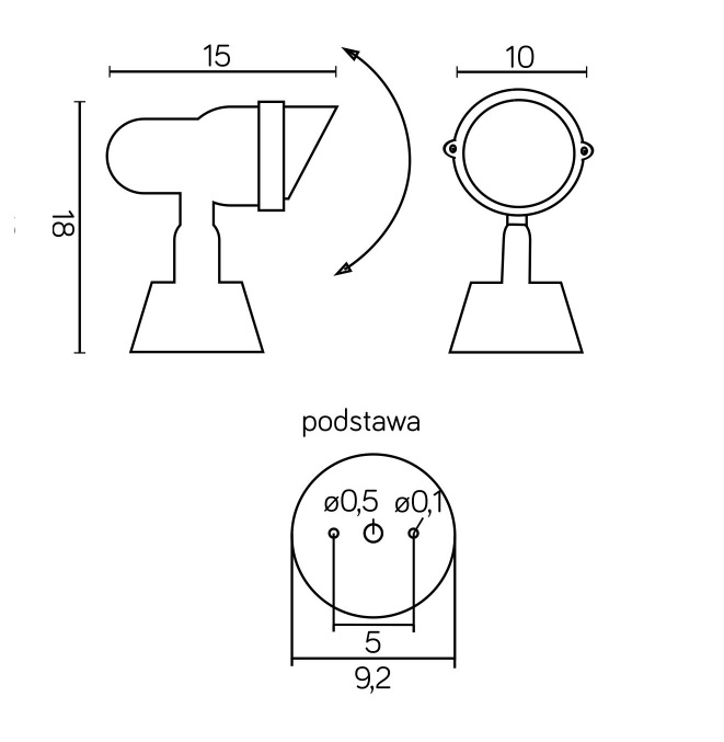Reflektorek do podświetlenia krzewów Prit IP54 - wymiary