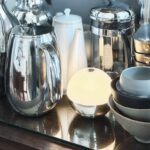 Srebrna lampka stołowa na taras Alba IP44 - dla gastronomii