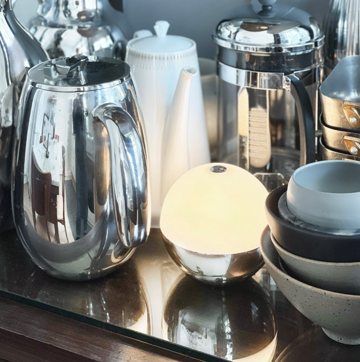 Srebrna lampka stołowa na taras Alba IP44 - dla gastronomii