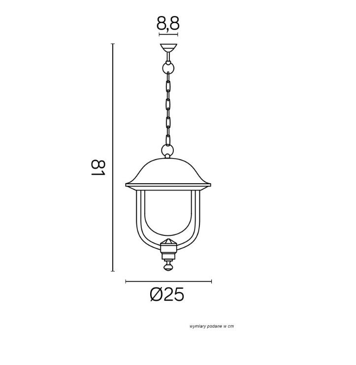 Zewnętrzna lampa wisząca nad wejście Prince IP43 - wymiary