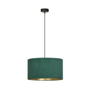 Zielona lampa wisząca z weluru Hilde - złoty środek abażura