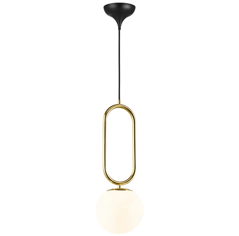 Złota lampa wisząca Shapes 27 - DFTP, asymetryczny biały klosz