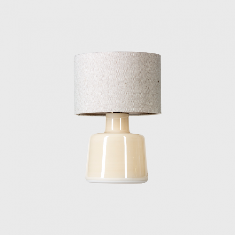 szklana lampa stolowa santana creme lniany abazur