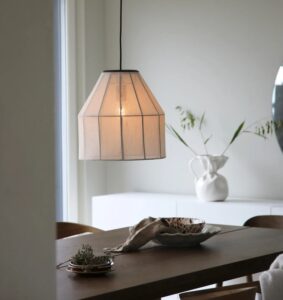 Beżowa lampa wisząca Aiko - lniany abażur