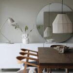 Beżowa lampa wisząca nad stół Aiko - lniany abażur