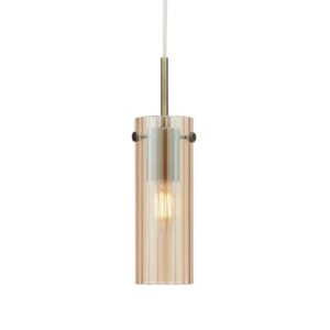 Bursztynowa lampa wisząca Tibia - ryflowana tuba i mosiądz
