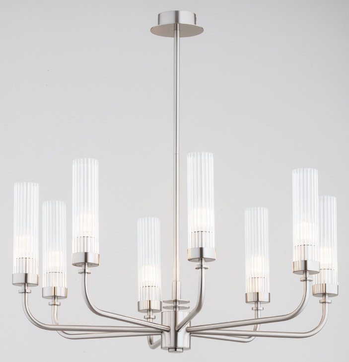 Duży srebrny żyrandol Preston 8 – transparentne szkło Duży srebrny żyrandol Preston 8 - transparentne szkło