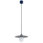 Granatowa lampa wisząca Boll - ceramiczny dysk ze szklaną kulą