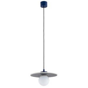 Granatowa lampa wisząca Boll 30 - ceramiczny dysk ze szklaną kulą