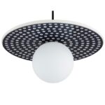 Granatowa lampa wisząca Boll - dysk ze szklaną kulą