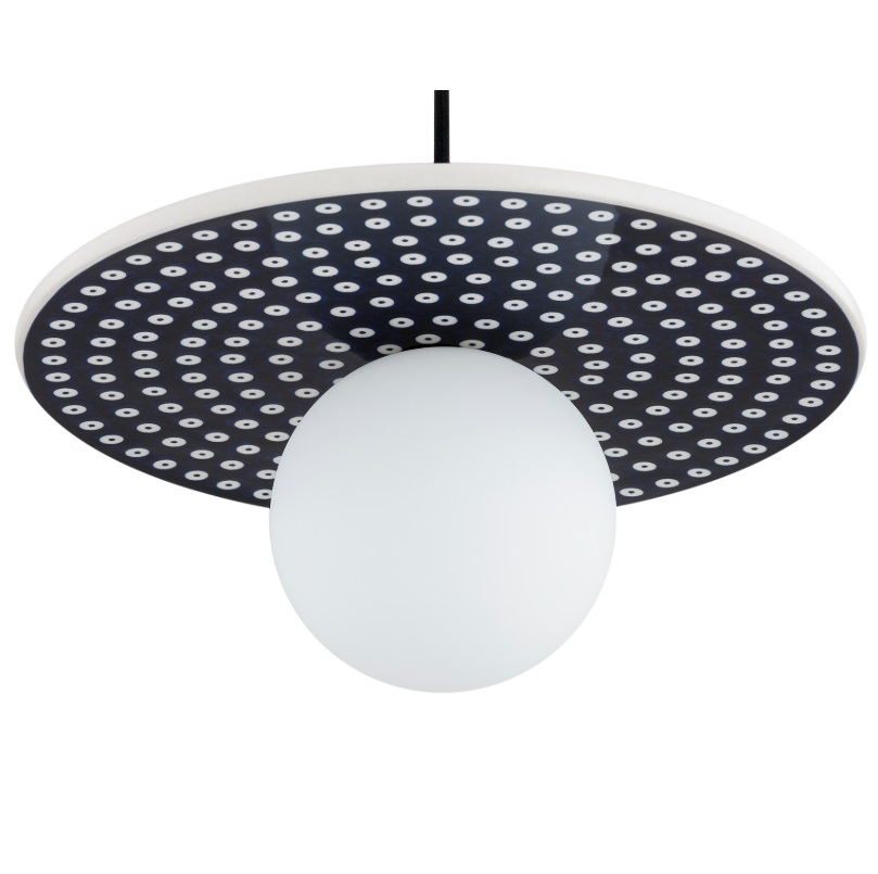 Granatowa lampa wisząca Boll - dysk ze szklaną kulą