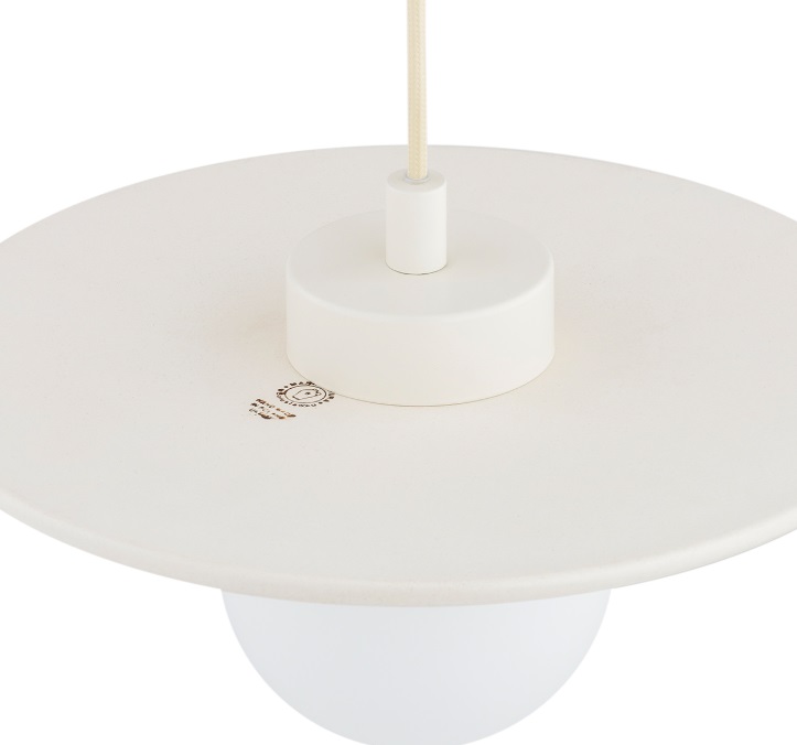 Kremowa lampa wisząca dysk z kulą Boll - ceramika Bolesławiec