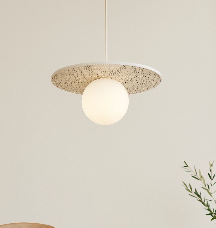 Kremowa lampa wisząca kula Boll - ceramiczny dysk Bolesławiec