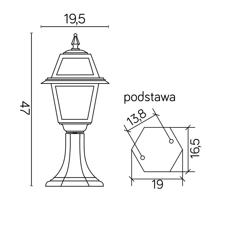 Lampa ogrodowa do oświetlenia chodnika Witraż 45 IP43 - wymiary