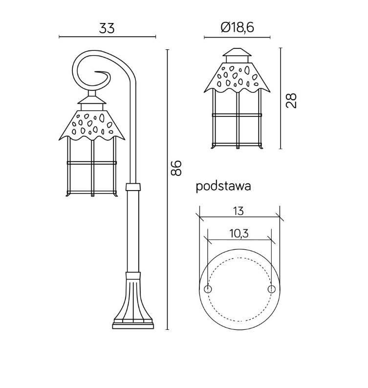 Lampa stojąca do ogrodu Toledo 85 - wymiary