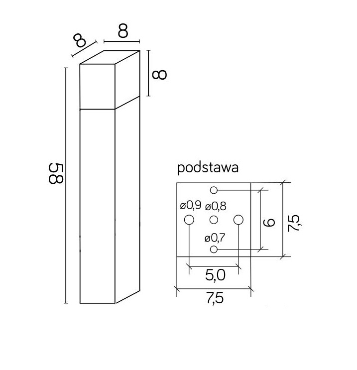 Lampa stojąca ogrodowa Cube 60 IP44 - wymiary