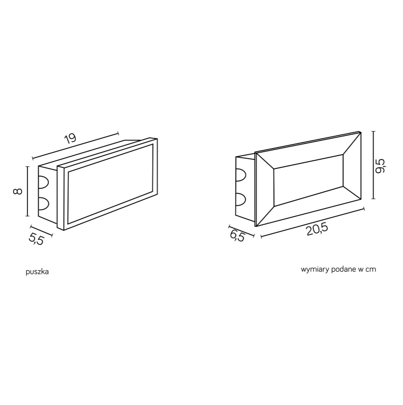Lampa zewnętrzna do zabudowy w murze Inox Mur LED IP65 - wymiary