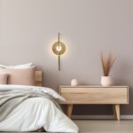 Okrągły kinkiet do sypialni Plato LED - bursztynowe szkło