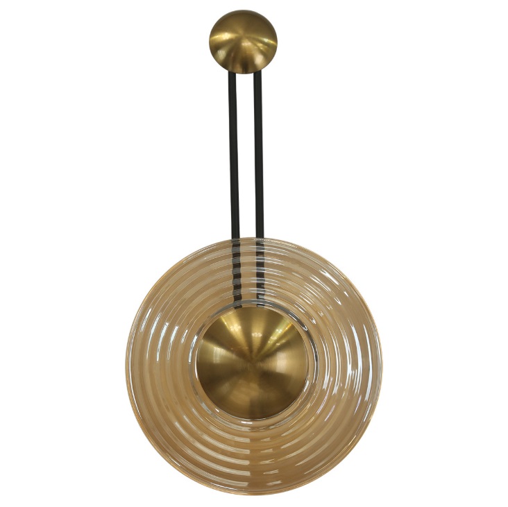 Płaski kinkiet Bell LED CCT – złote akcenty i bursztynowe szkło Płaski kinkiet Bell LED CCT - złote akcenty i bursztynowe szkło