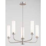 Srebrny żyrandol Preston 5 - mleczne smukłe klosze